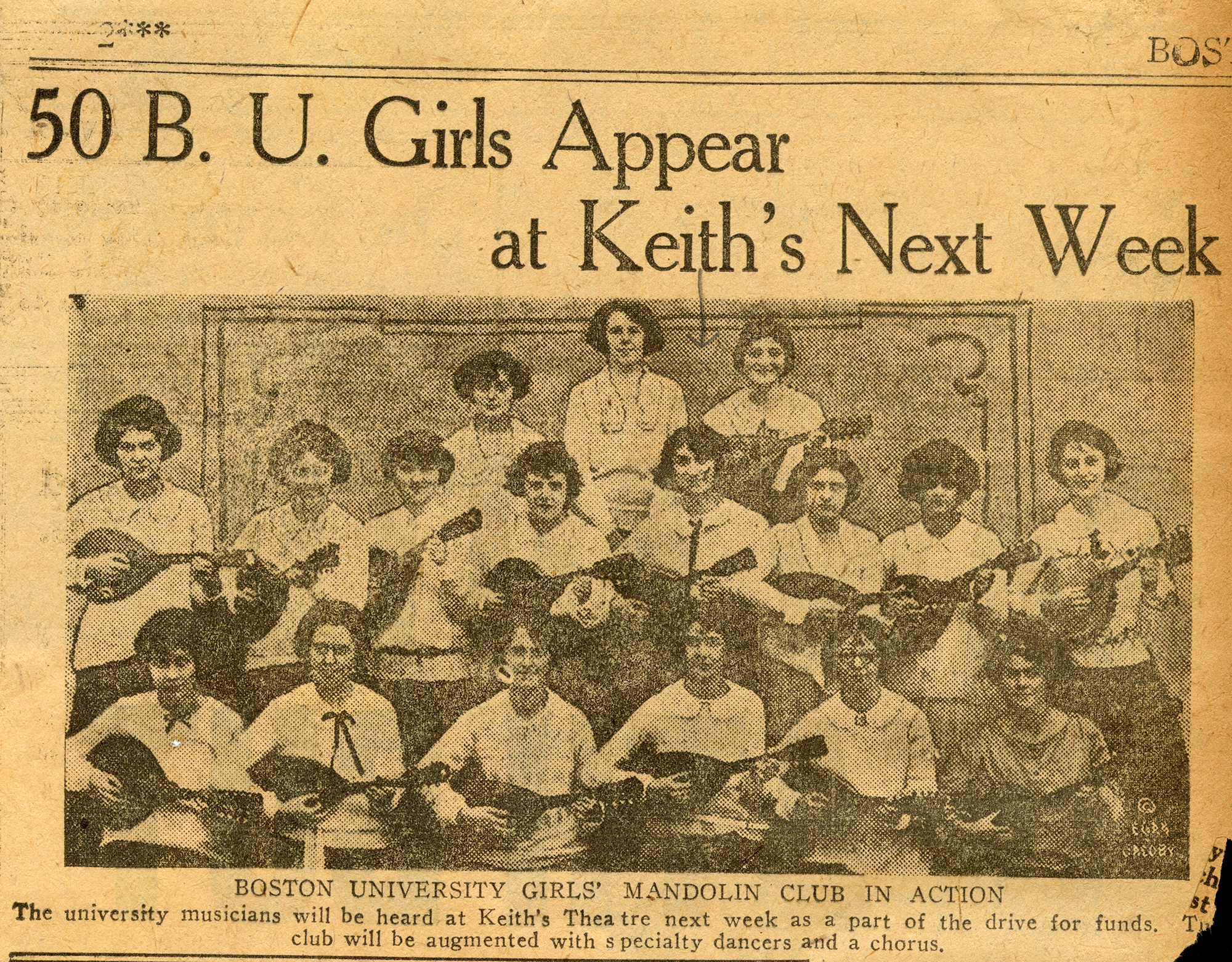 Boston University Girls’ Mandolin Club Newspaper Clipping