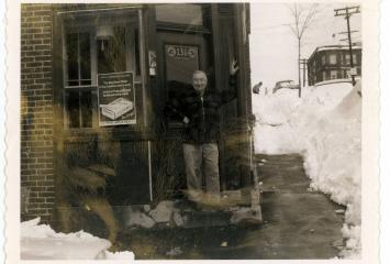 David Glassman in front of store in Chelsea, date unknown, Jewish Neighborhood Voices collection in the JHC archive.