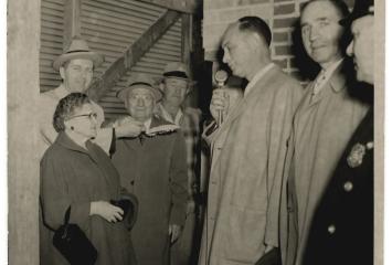 Laying the cornerstone at Shurtleff Street Synagogue (Congregation Shomrei Linas Hazedek Anshei Volyn) in Chelsea, 1957, Jewish Neighborhood Voices collection in the JHC archive.