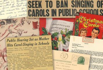 Christmas cards and newspaper clippings