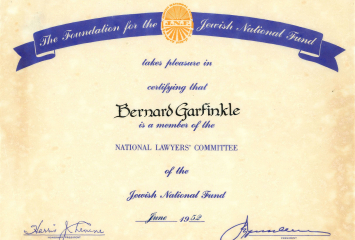National Lawyers Committee of the Jewish National Fund Certificate