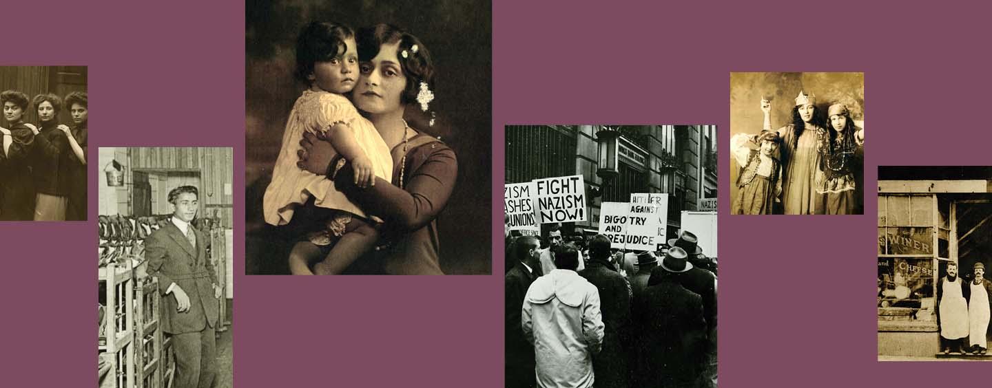 Collage of photos from the JHC collections featuring Jewish Americans from history