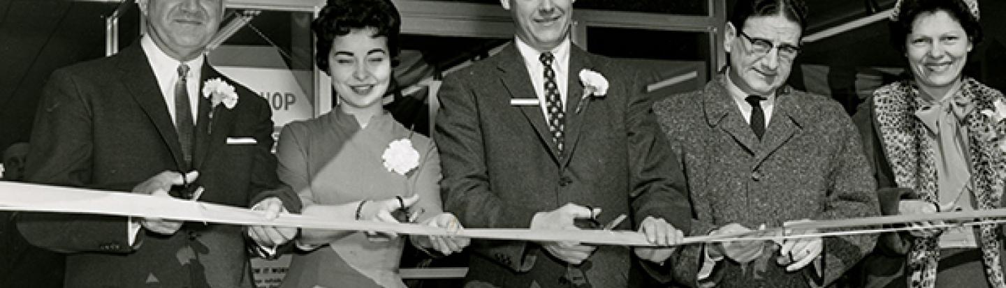 Vintage photo of ribbon cutting ceremony at early Stop & Shop grocery store