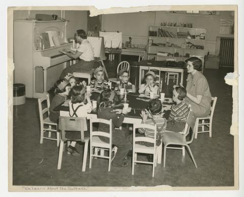 Children learning, circa 1957-1960, Jewish Community Center of the North Shore (Mass.) Records in the JHC archive.