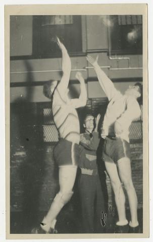 Playing basketball at Hecht House in Dorchester, circa 1930s, Boston YMHA-Hecht House Records in the JHC archive.
